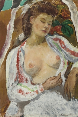 Femme aux seins nus assise