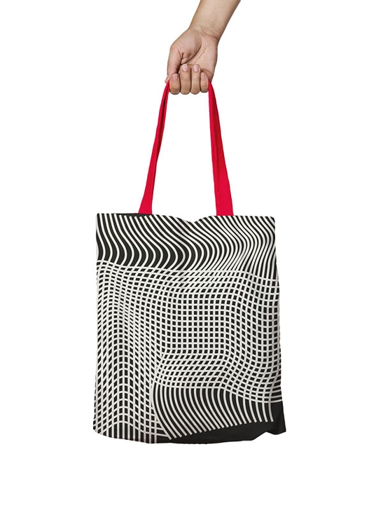 Tote Bag Black and White Red handles | Inspiration Vasarely
