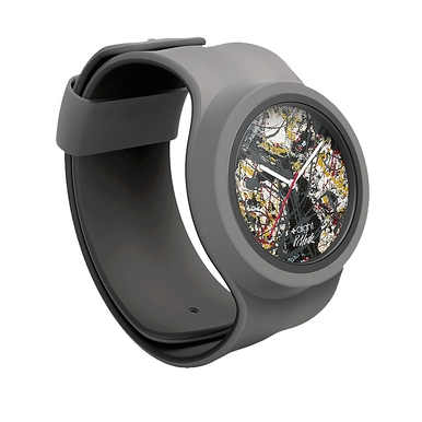 Aight Watch Pollock - Painting (Silver over Black, White, Yellow and Red)