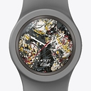Aight Watch Pollock - Painting (Silver over Black, White, Yellow and Red)