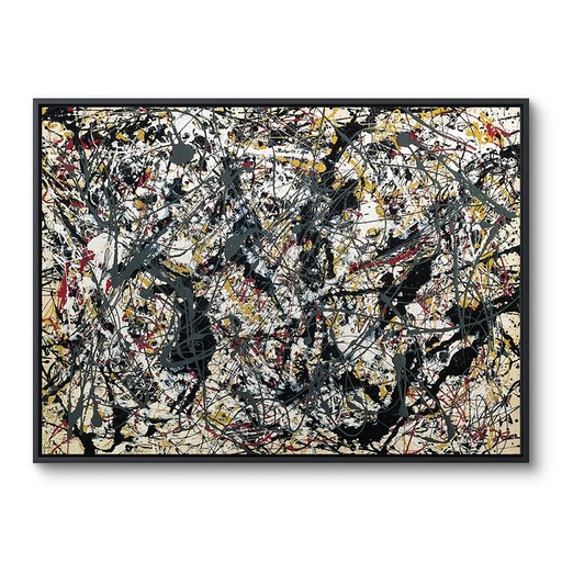 Framed Canvas "Painting (Silver over Black, White, Yellow and Red)"