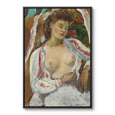 Framed Canvas "Femme aux seins nus assise"